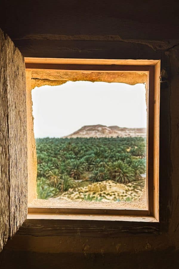 Beautiful view through the window in one of the temples in Siwa Oasis